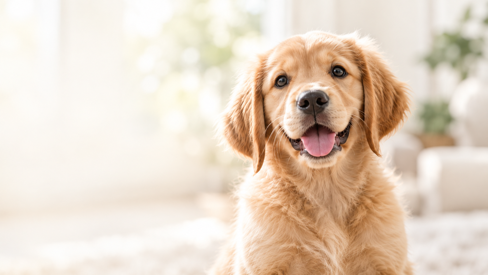 Golden retriever puppy in warm daylight
